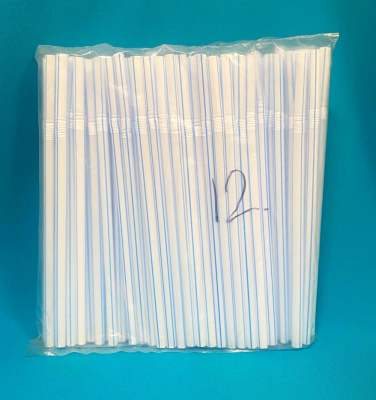 Трубочки для напитков 8*240мм (полоса цветная/синяя) MILK с изгибом (100/4800)(48уп)