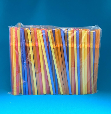 Трубочки для напитков 8*240мм (цветной микс) MILK с изгибом (250/5250)(21уп)