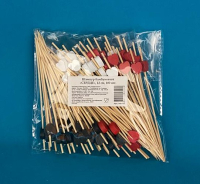 Пика бамбук "Сердце" красные-белые-черные 12см. 100шт/уп. (440-721) (40)