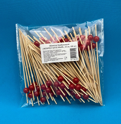 Пика бамбук "Жемчуг красный" 12см.(100шт/уп) (440-730) (40)