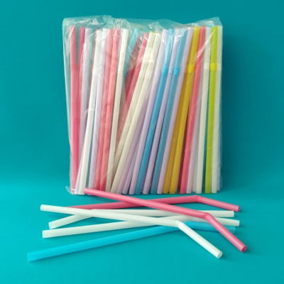 Трубочки для напитков 8*240мм (цветной микс) MILK с изгибом (100/4800)(48уп.)