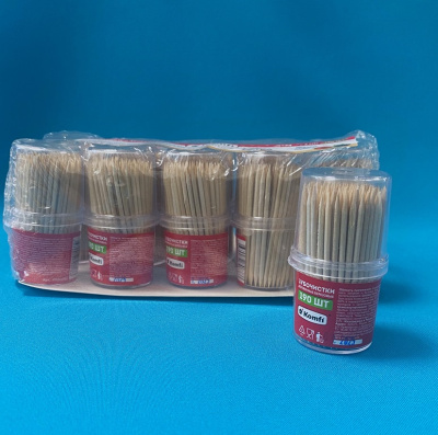 Зубочистки в пласт. баночке по 190шт, Komfi  (арт.KWN208D) (10/120)