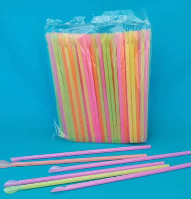 Трубочка - ложка 6*200мм. Неон (100/9000)