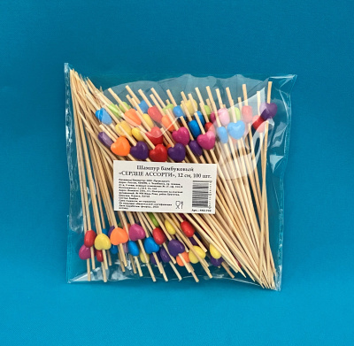 Пика бамбук "Сердце" ассорти 12см. 100шт/уп. (440-732) (40)