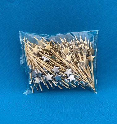 Пика бамбук "Звезда золото/серебро" 7см. 100шт/уп. (440-715) (40)
