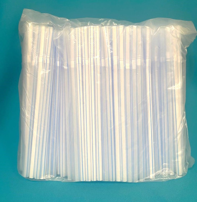 Трубочки для напитков 8*240мм (полоса цветная/синяя) MILK с изгибом (250/5250)(21уп)