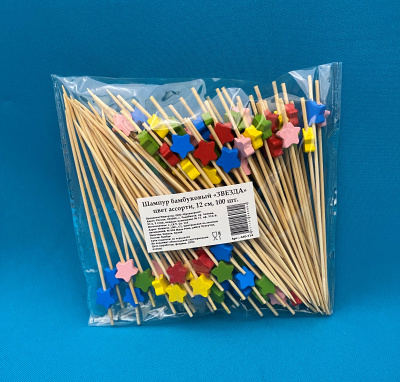 Пика бамбук "Звезда 5 цветов" 12см. 100шт/уп.  (440-714) (40)