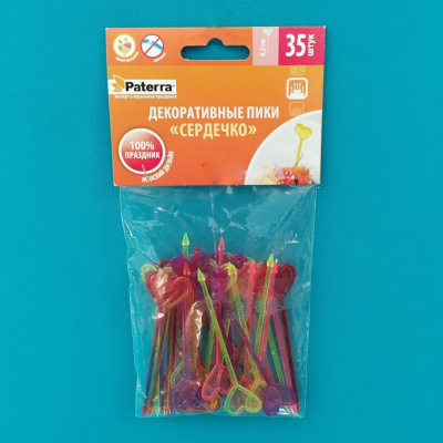 Декоративние пики "Сердце", 85мм (35шт./уп.) "PATERRA" (цветные) (арт.401-764) (100)